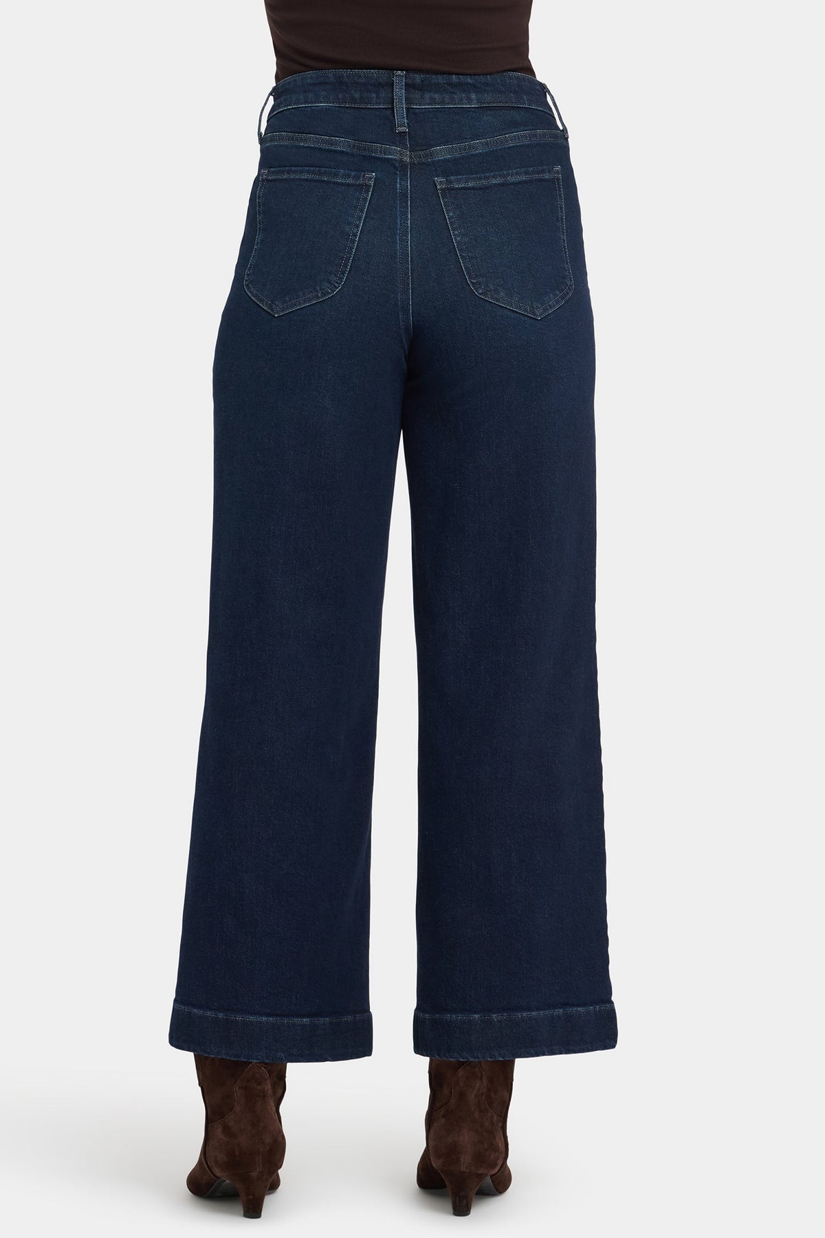 Dark Blue Denim Teresa Wide Leg Ankle Jeans - Back View On-Model | NYDJ Apparel