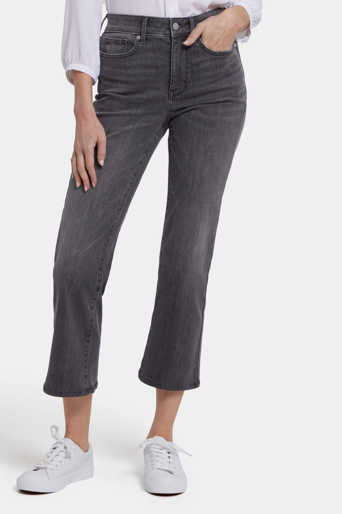 Grey Denim Marilyn Straight Ankle Jeans - Front Cropped View On Model | NYDJ Apparel