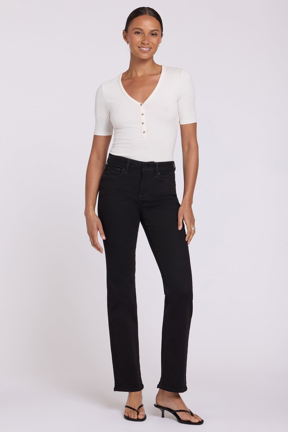 Black Marilyn Straight Jeans - Full Front View, On Model | NYDJ Apparel