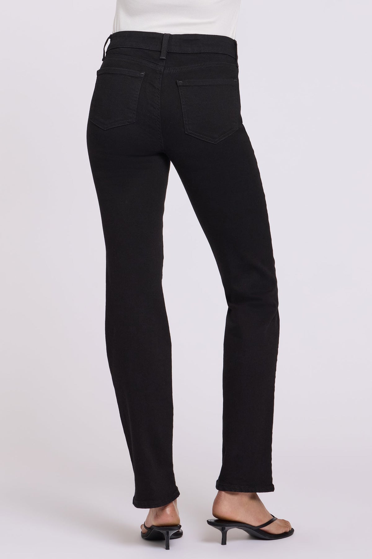 Black Marilyn Straight Jeans - Back View, Five-Pocket Detail On Model | NYDJ Apparel
