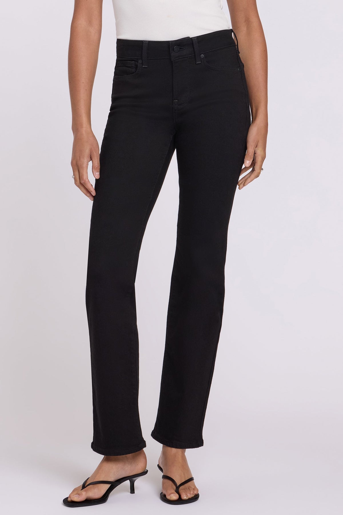 Black Marilyn Straight Jeans - Front Waist & Pocket Close-Up, Tummy Control Fit | NYDJ Apparel