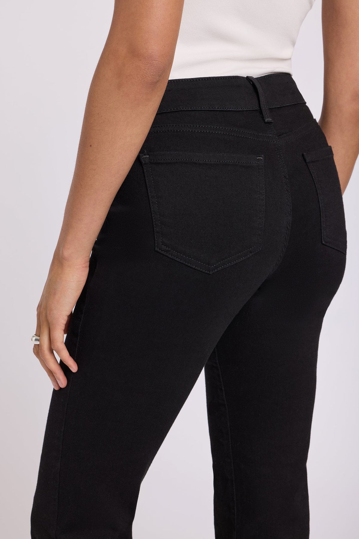 Black Marilyn Straight Jeans - Back Pocket & Waistband Close-Up Detail | NYDJ Apparel
