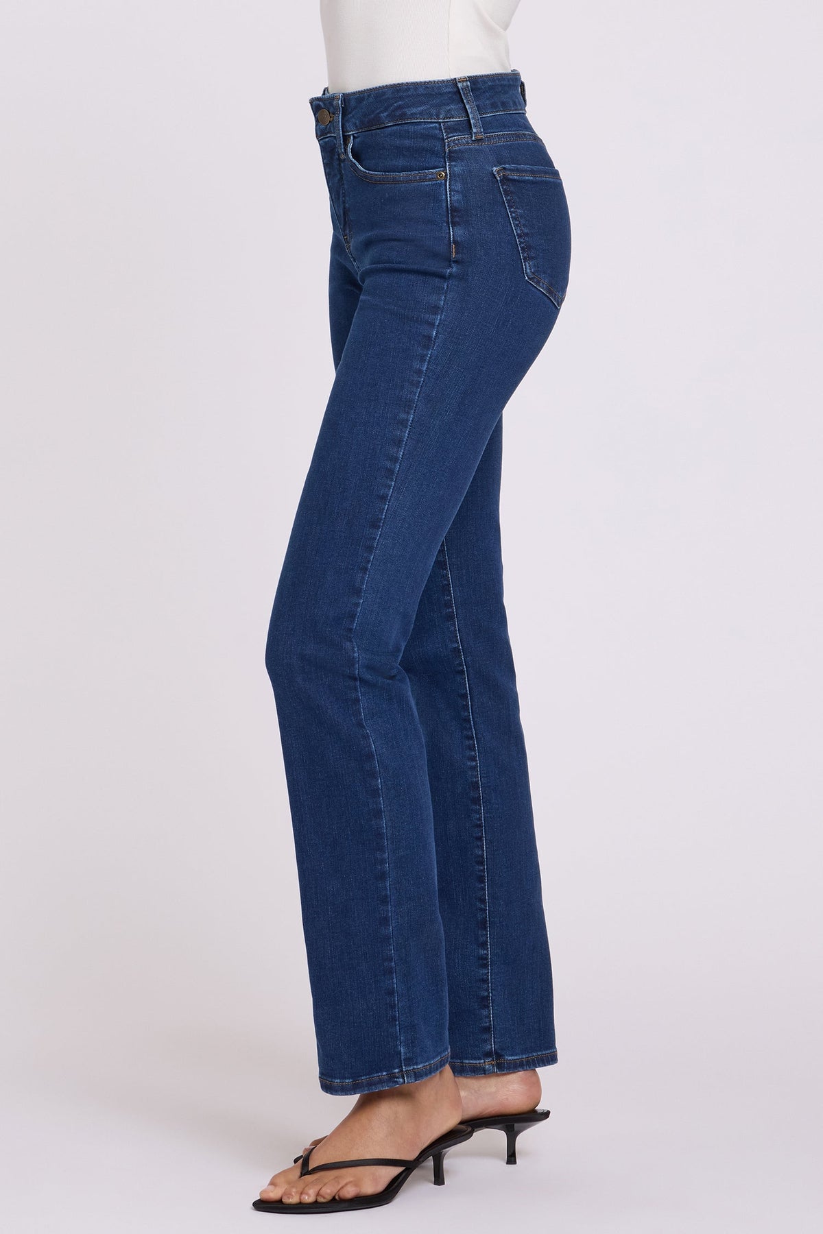 Quinn Blue Denim Marilyn Straight Jeans - Side Profile On Model | NYDJ Apparel