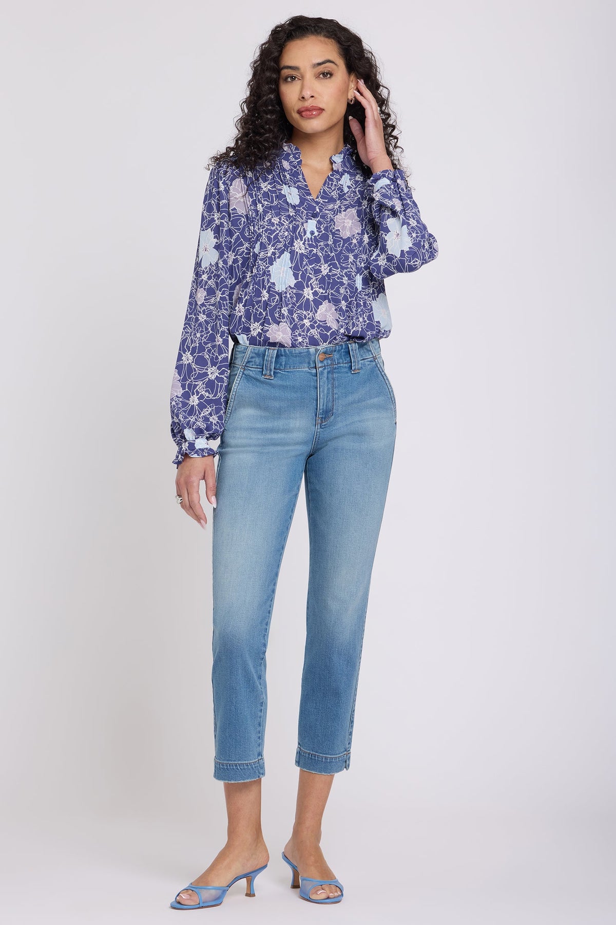 Medium Indigo Wash Sheri Slim Straight Ankle Jeans Petite - Full Front On Model | NYDJ Apparel