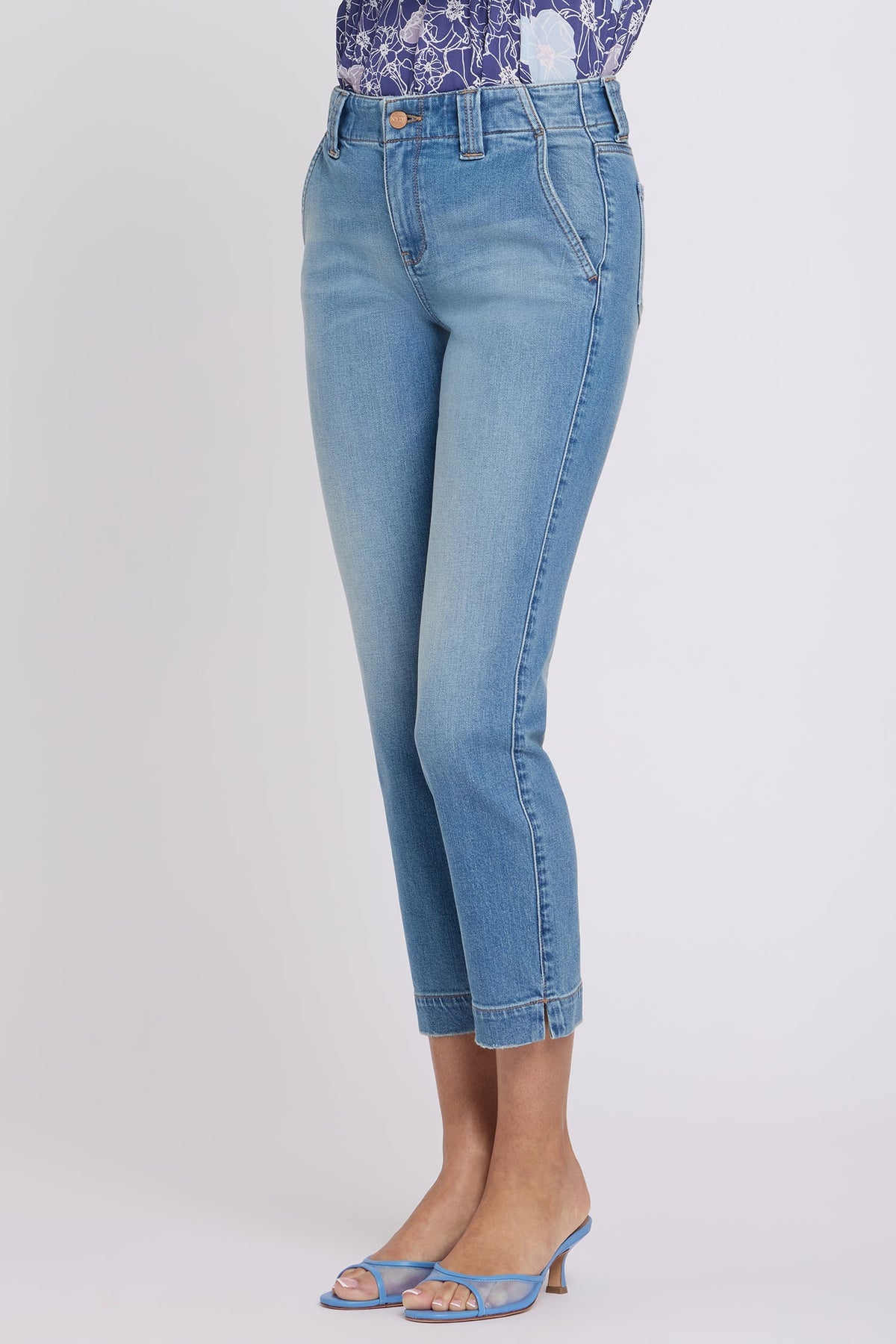NYDJ Sheri Slim Petite Ankle Jeans Port Sea - Side Profile Slim Fit View | NYDJ Apparel