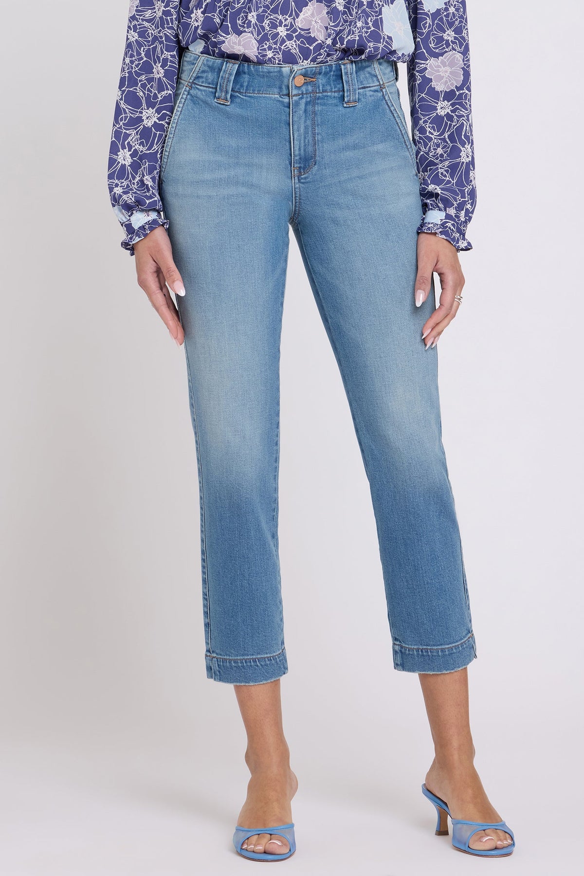 NYDJ Sheri Slim Straight Ankle Jeans Petite Medium Wash - Front Cropped View On Model | NYDJ Apparel